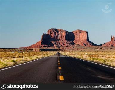 Empty scenic highway in Monument Valley, Arizona, USA