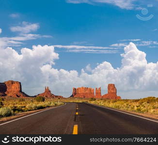 Empty scenic highway in Monument Valley, Arizona, USA