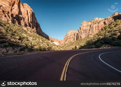 Empty scenic highway in Utah. Empty scenic highway in Zion National Park, Utah, USA