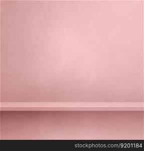 Empty shelf on a light pink concrete wall. Background template scene. Square mockup. Empty shelf on a light pink concrete wall. Background template. Square mockup