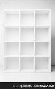 Empty Shelves in the white wooden rack