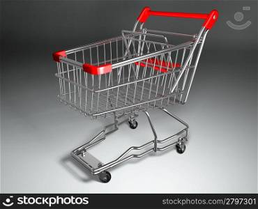 Empty shopping basket on grey background. 3d