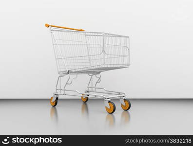 Empty shopping cart in grey studio