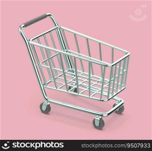 Empty shopping cart on pink background