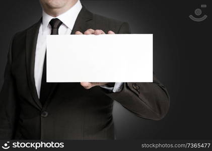 Empty sign is held by businessman.. Empty sign is held by businessman