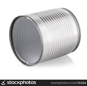 empty silver can on white background