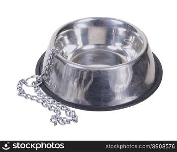 Empty silver dog bowl and chain - path included