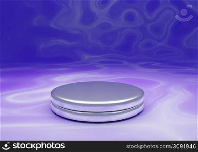 Empty Silver podium for award ceremony on blue background, 3d illustration.. Empty Silver podium for award ceremony on blue background