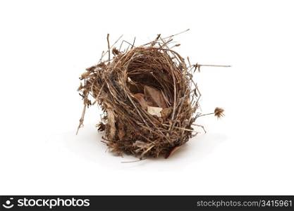 Empty small bird nest isolated on white background