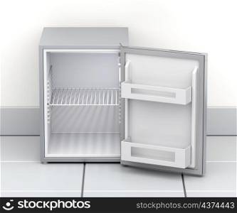 Empty small refrigerator in the kitchen