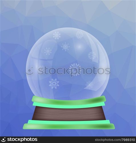 Empty Snow Globe Isolated on Blue Polygonal Background. Empty Snow Globe