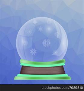 Empty Snow Globe Isolated on Blue Polygonal Background. Empty Snow Globe