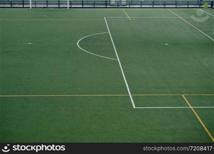 empty soccer field, green grass in the stadium