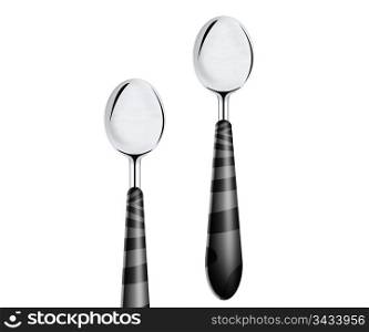 empty spoons with plastic hand isolated on white background.