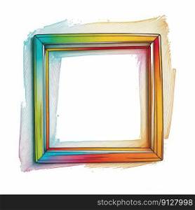Empty square frame on white background. Concept of overlapped mystery colorful watercolor box. Finest generative AI.. Empty square frame on white background.