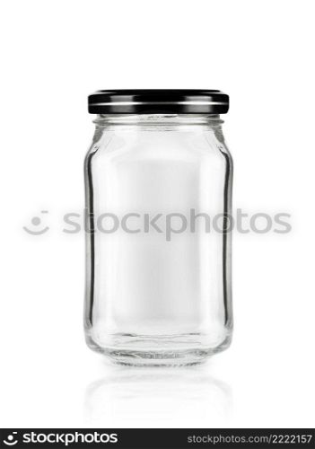 Empty square jar with black cap isolated on white background. With clipping path