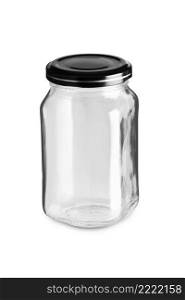 Empty square jar with black cap isolated on white background. With clipping path