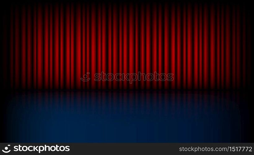 Empty stage with closed red theater curtain