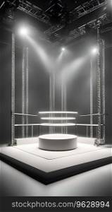 Empty stage with spotlights. 3d rendering. Computer digital drawing.