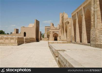 Empty street in the old Eastern city. the ancient buildings of medieval Asia. Ancient architecture of Central Asia and East