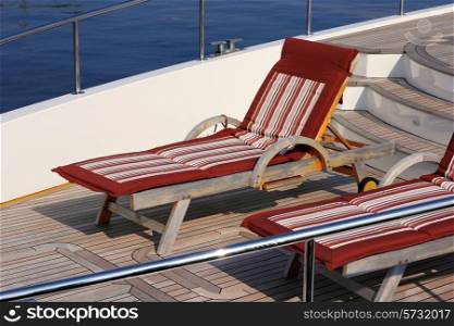 empty sunbed with on a beautiful yacht