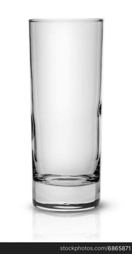 Empty tall narrow glass isolated on white background