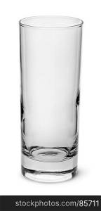 Empty tall narrow glass top view isolated on white background