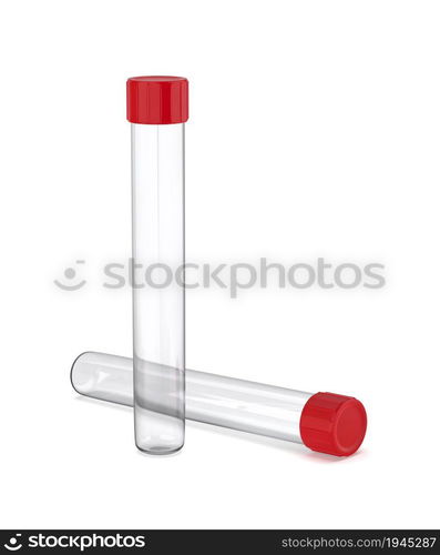 Empty test tubes on white background