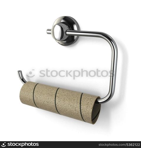 Empty toilet paper roll on white isolated background. 3d