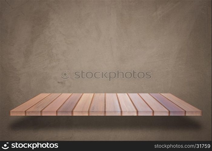 Empty top wooden shelf with concrete wall background. For product display