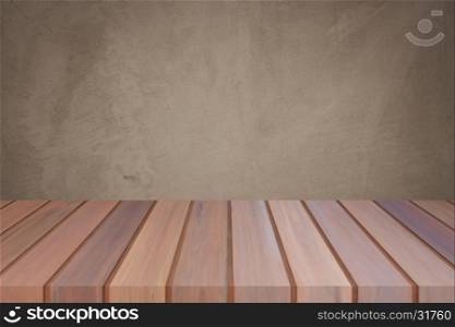 Empty top wooden table with concrete wall background. For product display
