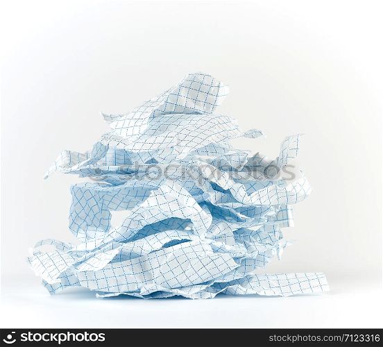 empty torn pieces of paper from notebook to cell on a white background, close up