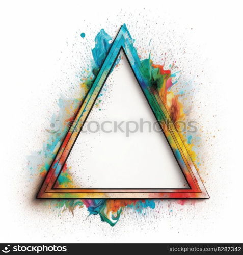 Empty triangle frame on white background. Concept of overlapped mystery colorful watercolor. Finest generative AI.. Empty triangle frame on white background.