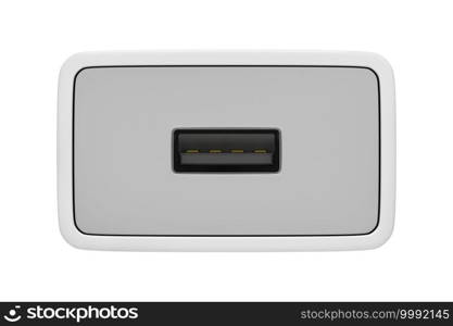 Empty USB port on the white power adapter for charging many types of electronic devices