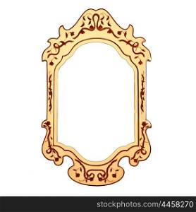 Empty vintage mirror frame isolated on white background, golden retro style framework, beautiful wooden carved frame in home interior, luxury furniture