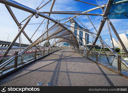 empty walk way on The Helix bridge in Singapore