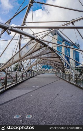empty walk way on The Helix bridge in Singapore