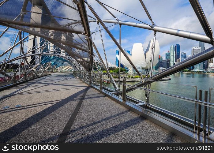 empty walk way on The Helix bridge in Singapore