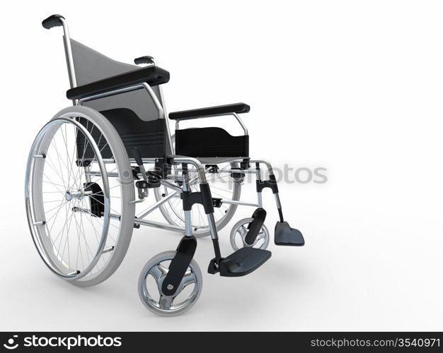 Empty wheelchair on white isolated background. 3d