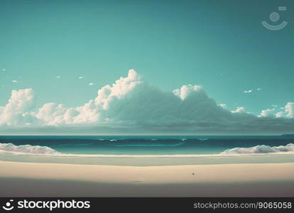 Empty white beach with a bright blue sky. Idyllic tropical seascape. Paradise beach. Generative AI.. Empty white beach with a bright blue sky. Idyllic tropical seascape. Paradise beach. Generative AI