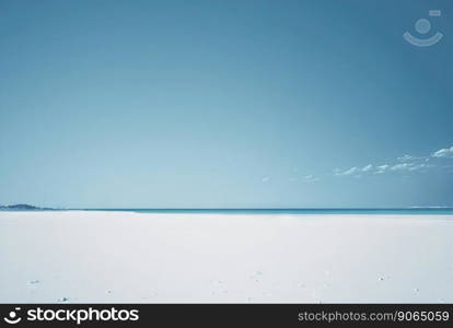 Empty white beach with a bright blue sky. Idyllic tropical seascape. Paradise beach. Generative AI.. Empty white beach with a bright blue sky. Idyllic tropical seascape. Paradise beach. Generative AI