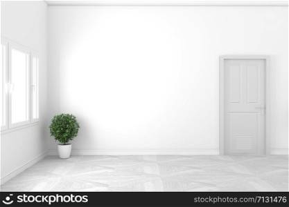 Empty white concept - Beautiful room - White door and window design,white style. 3D rendering