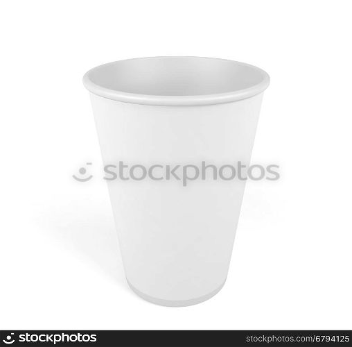 Empty white disposable paper cup isolated on white background