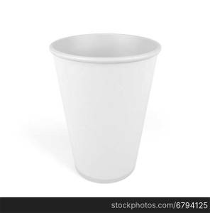 Empty white disposable paper cup isolated on white background