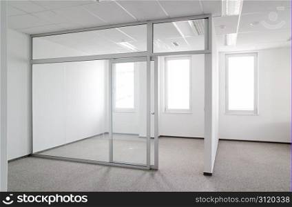 Empty White Office Room with Glass Wall