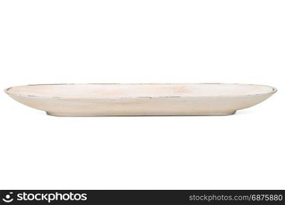 Empty white painted wood serving tray isolated on white background.