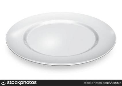 Empty white porcelain plate isolated on white background