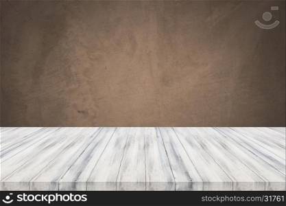 Empty white table top with concrete wall background. For product display