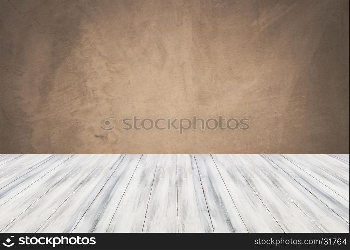 Empty white top wooden table with concrete wall background. For product display