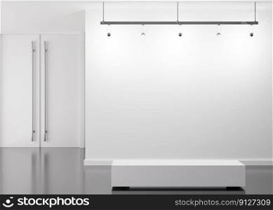 Empty white wall in modern art gallery. Mock up interior in minimalist style. Free, copy space for your picture, text, or another design. Empty exhibition space. 3D rendering. Empty white wall in modern art gallery. Mock up interior in minimalist style. Free, copy space for your picture, text, or another design. Empty exhibition space. 3D rendering.